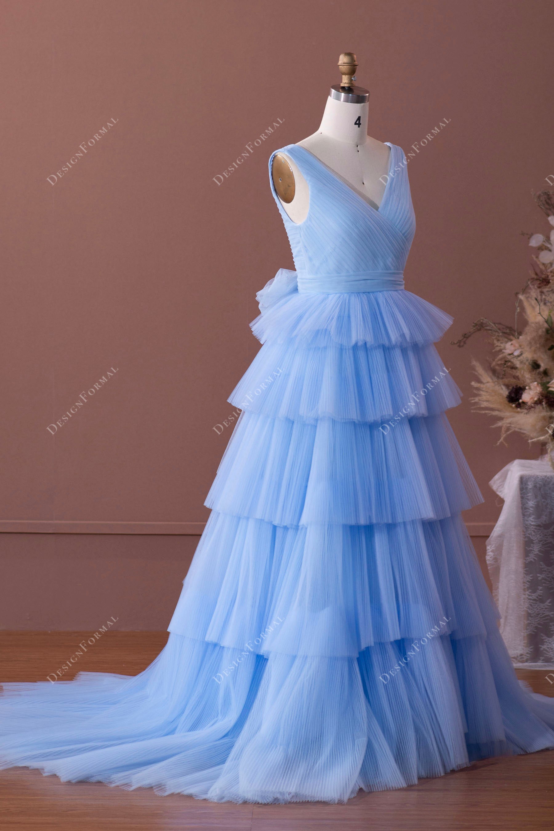 Long Sleeve Dusty Blue Wedding Dresses With Slit V Neck Velvet Rustic –  SheerGirl